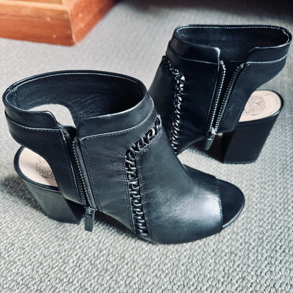 Black Leather Peep Toe Ankle Bootie